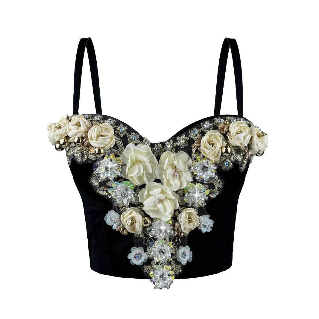 Three-dimensional Flower Rhinestone Bead Sling 69B883