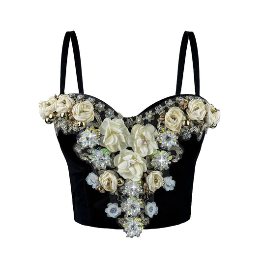 Three-dimensional Flower Rhinestone Bead Sling 69B883