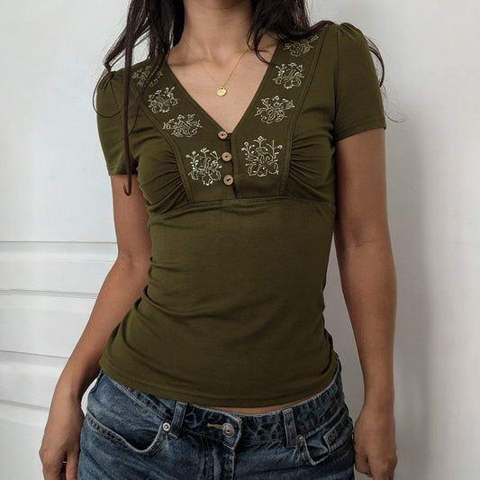 Printed V-neck Slim-fit Top SA853
