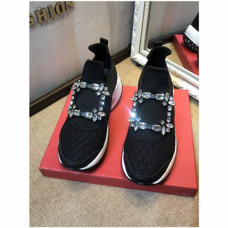 Rhinestone buckle mesh casual sneakers