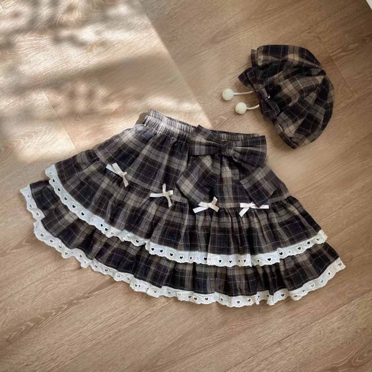 Plaid Double-layered Lace Skirt  US  64D146