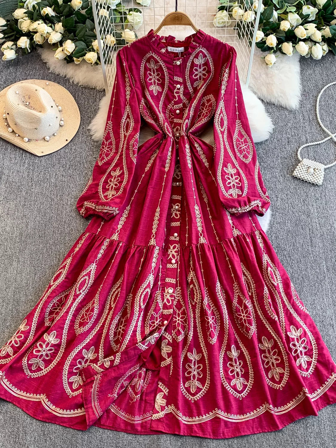 Embroidered Ruffle Collar Dress SA744