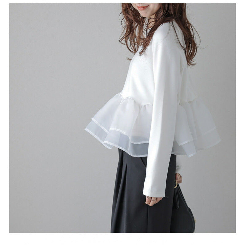 Loose Mesh Stitching Fluffy Hem Sweater SA606