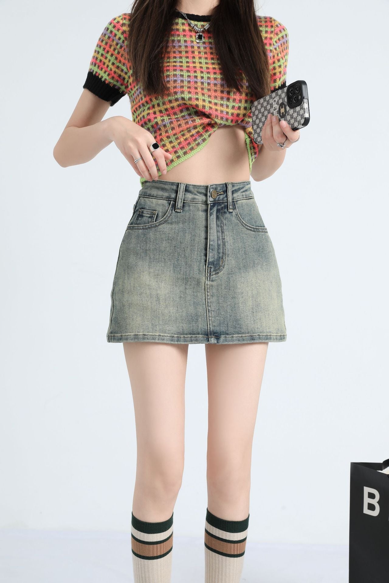 Retro Hot Girl Denim Skirt for Women  US 64D147