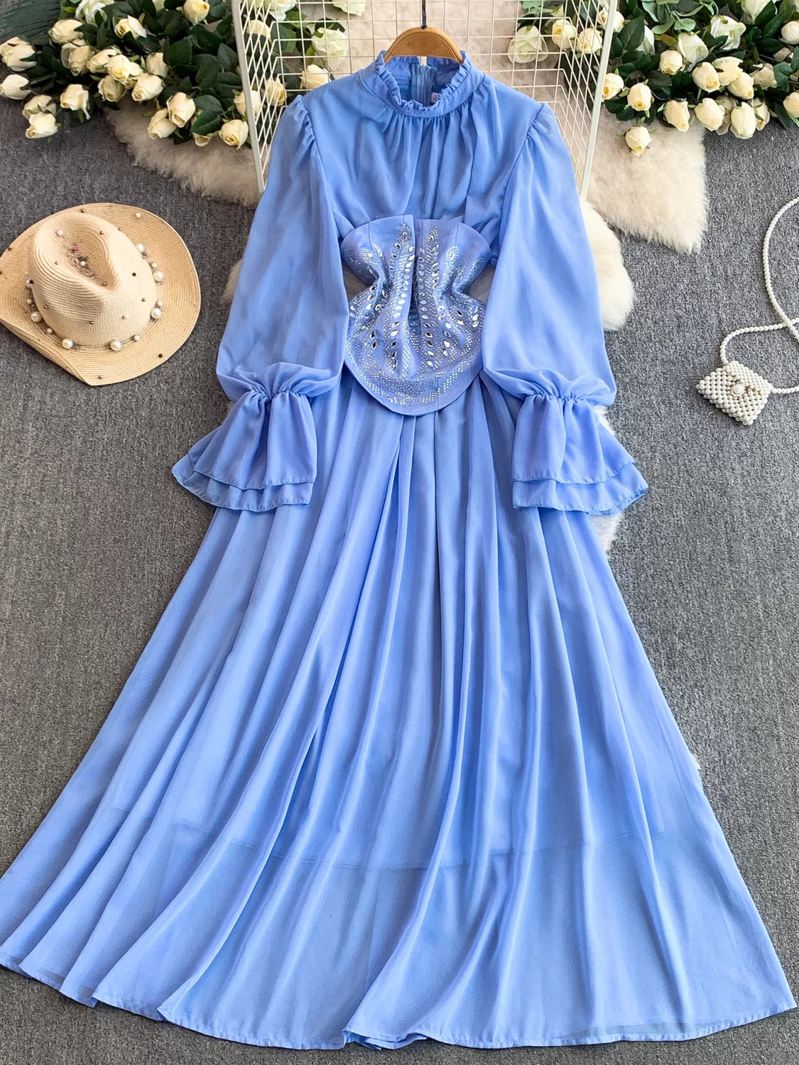Sweet Ruffle Collar Long Sleeve Dress SAB057