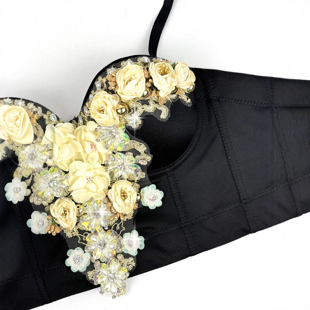 Three-dimensional Flower Rhinestone Bead Sling 69B883