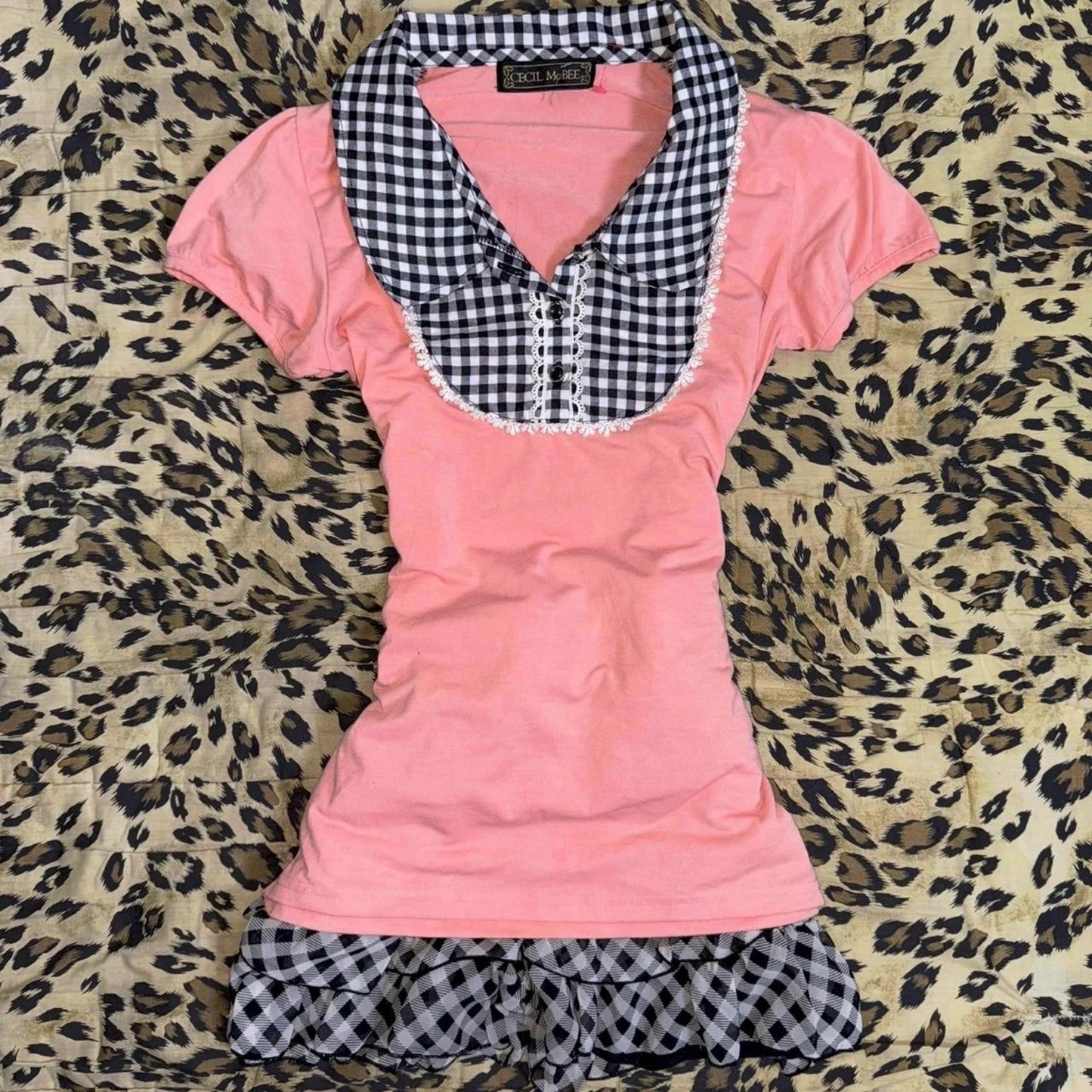 Black and White Plaid Short-sleeved T-shirt SA680