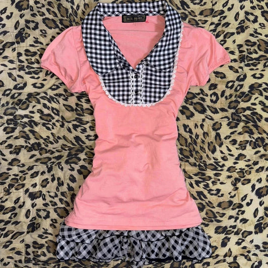 Black and White Plaid Short-sleeved T-shirt SA680