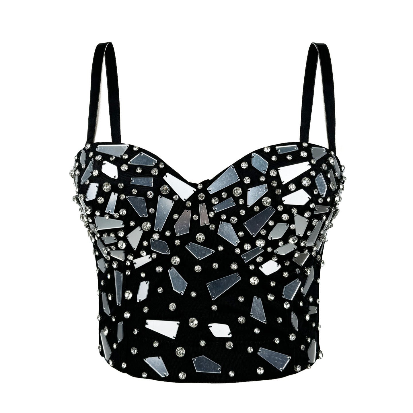 Black Glass Sequined Sling Vest and Fishbone Bra 69B881