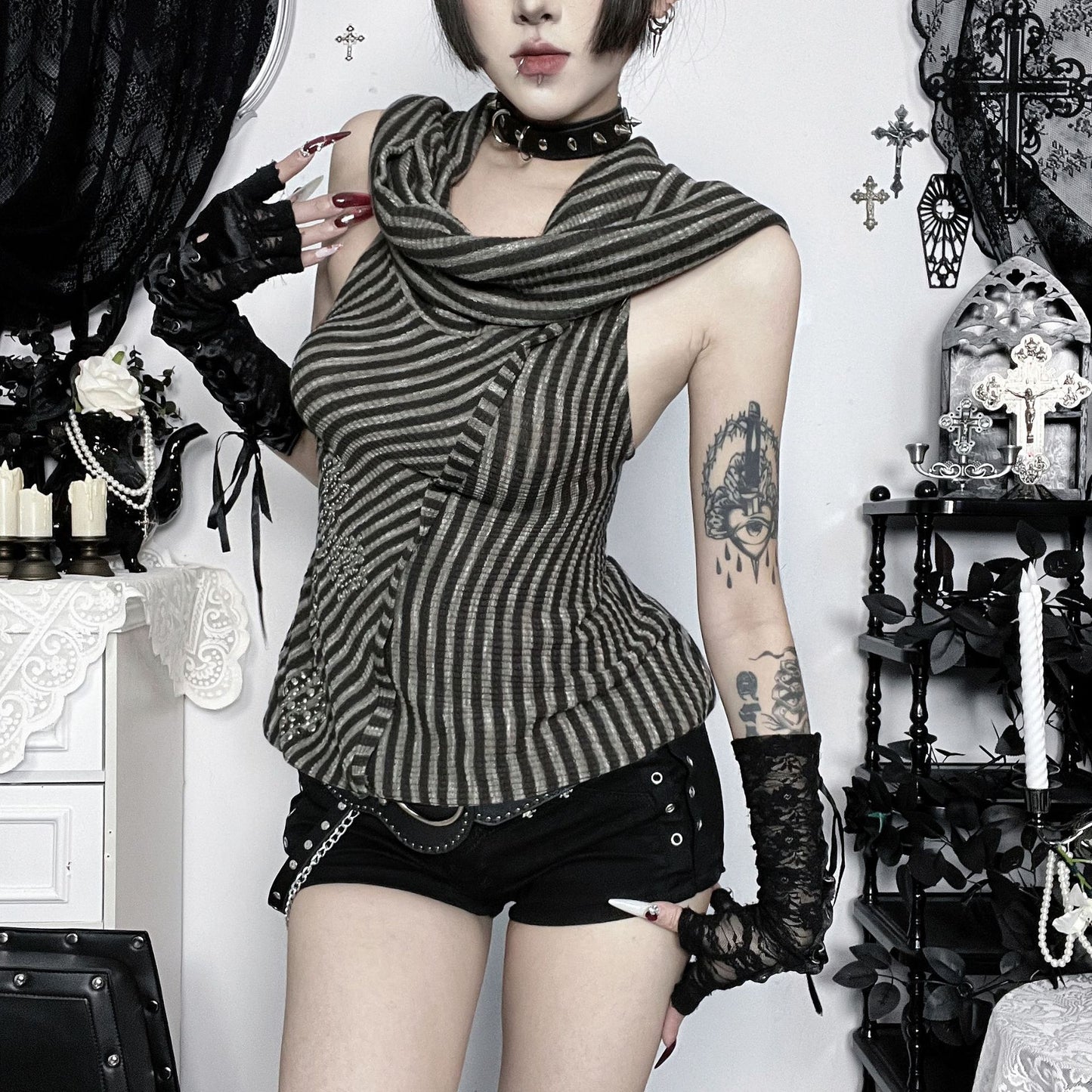 Backless Hooded Vest Top SA775