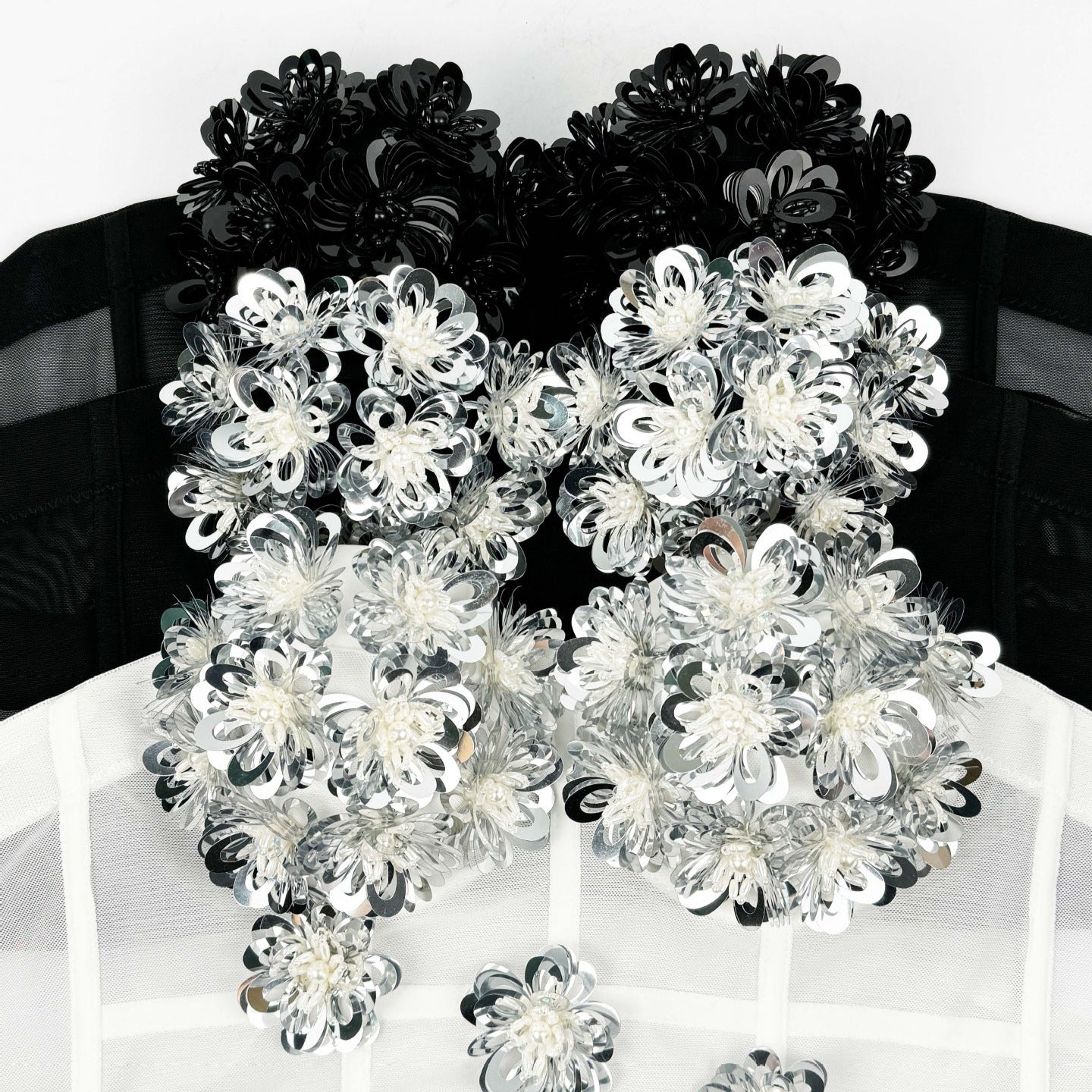 Black and White Sequined Fishbone Sling 69B882