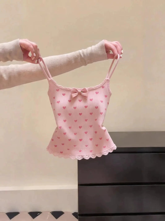 Lace Camisole with A Heart-shaped Bow 69C035