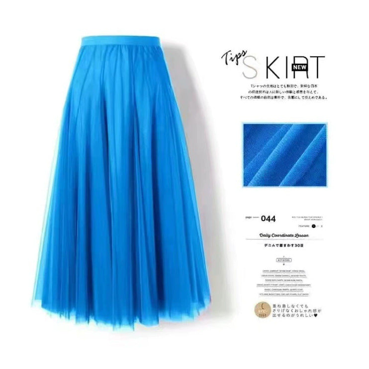 Carefully Selected Pleated Skirt with Mesh Overlay 69B976