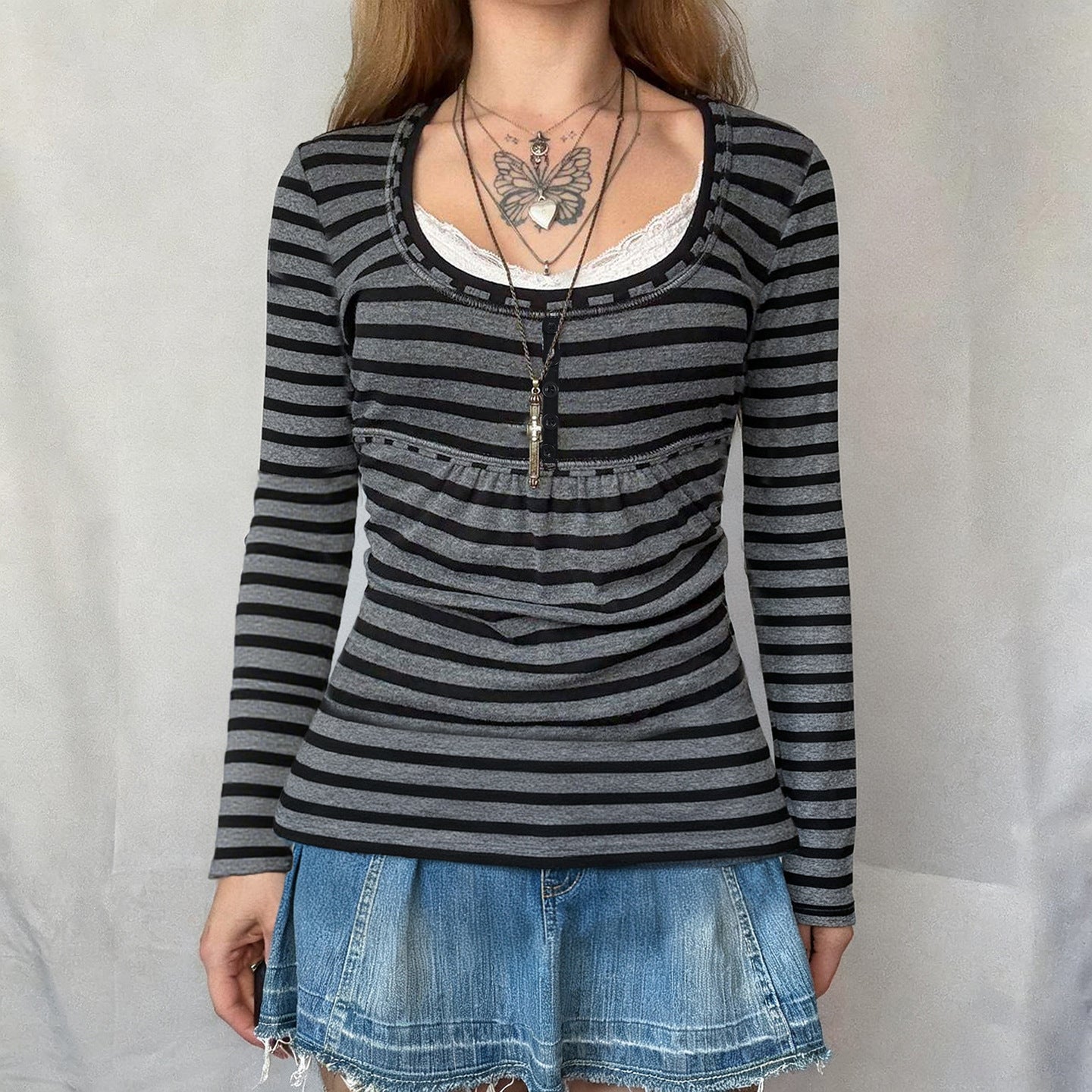 Fake Two-piece Long-sleeved Crew Neck T-shirt  SA528