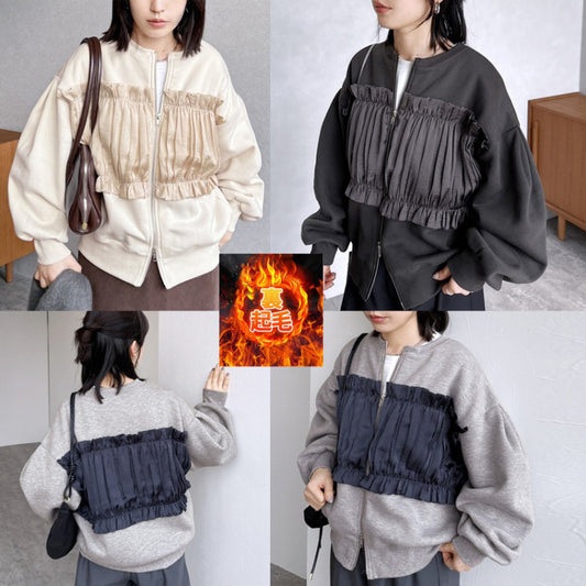 Loose Splicing Crew Neck Fleece Thickened Sweater SA613