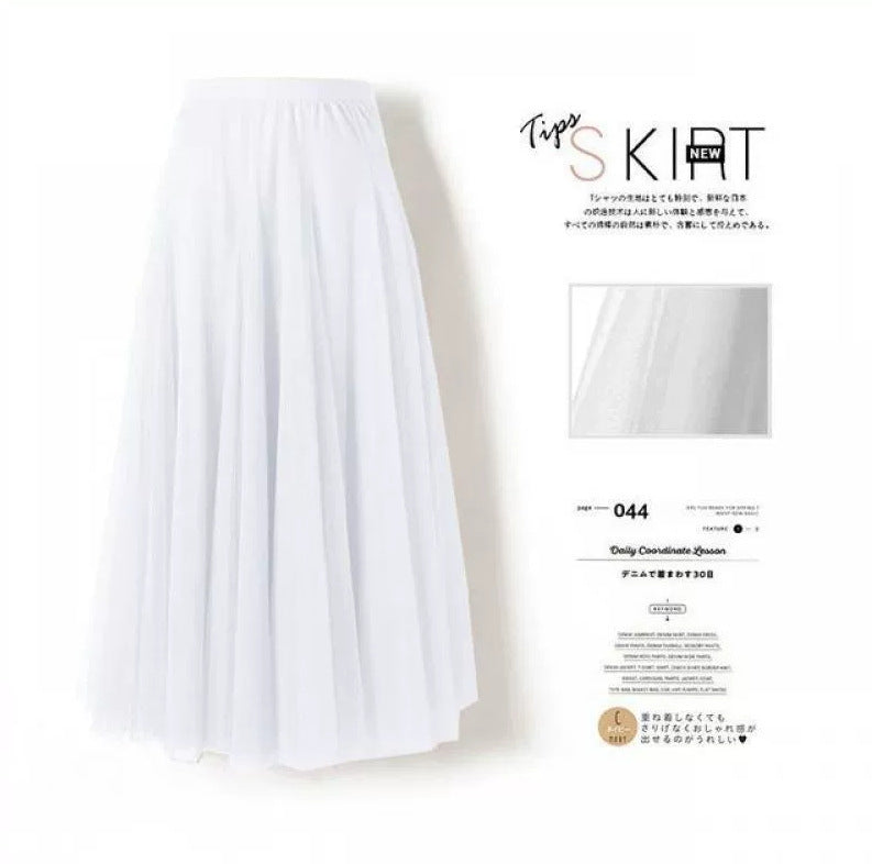 Carefully Selected Pleated Skirt with Mesh Overlay 69B976