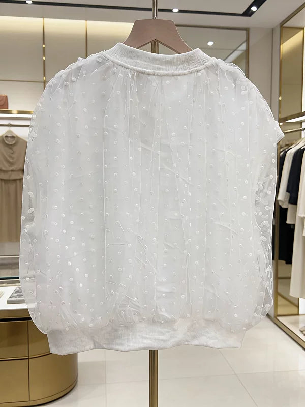 V-neck Lace Polka Dot Mesh Top SA967