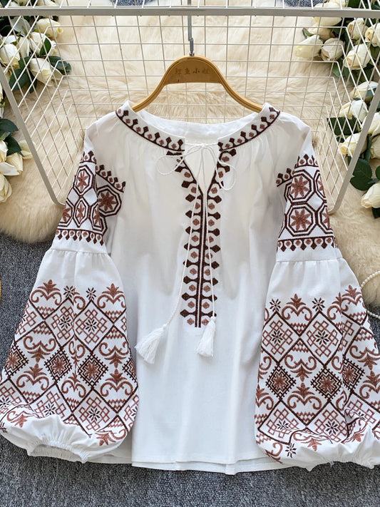Tassel Peter Pan Collar Long Sleeve Top  SA810