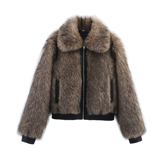 Color Matching Fur Integrated Jacket  SA410