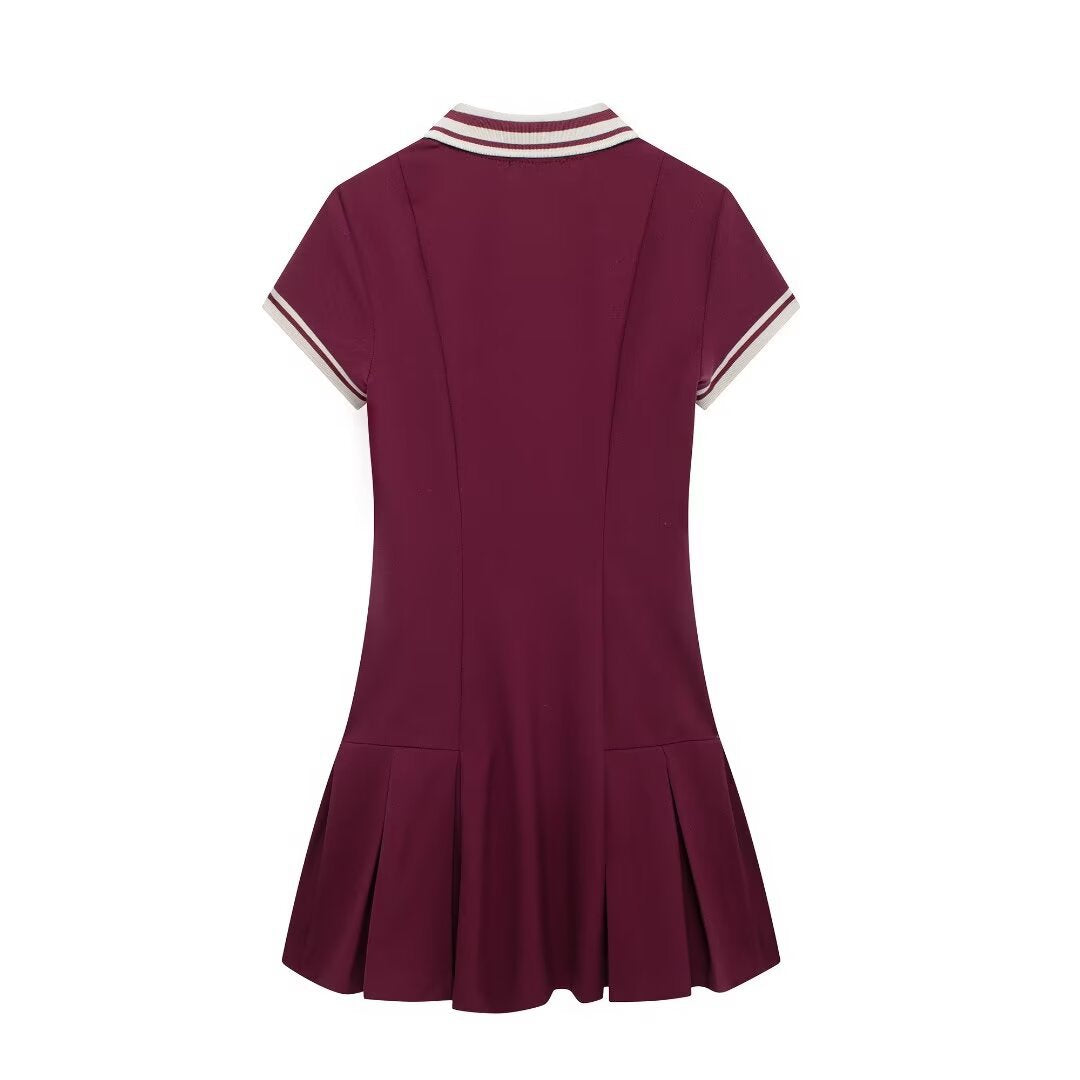 Color Matching Ribbed Wide Pleated Slim Dress SA349