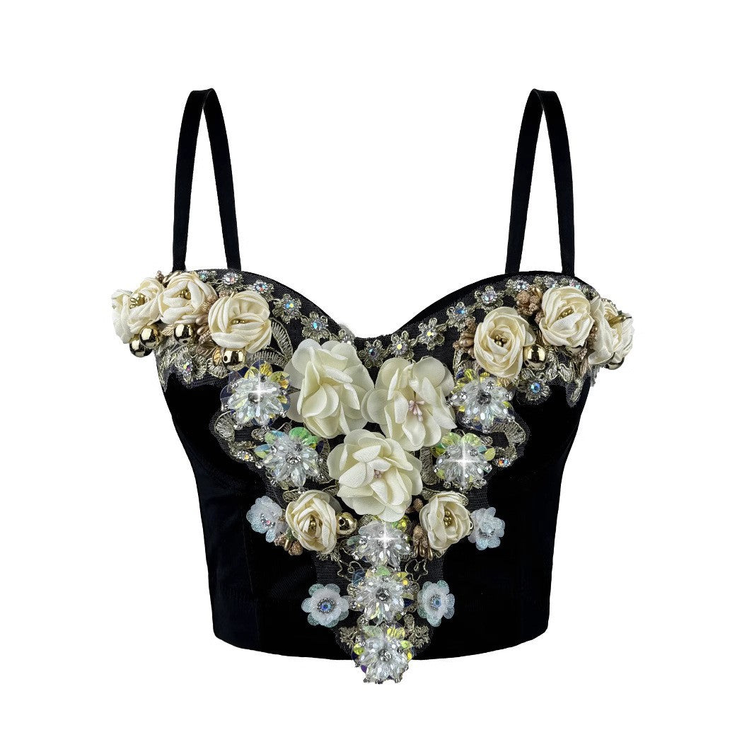 Three-dimensional Flower Rhinestone Bead Sling 69B883