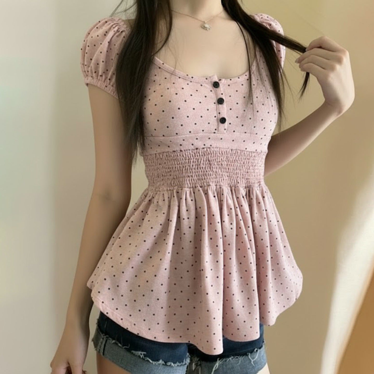Polka Dot Contrast Color Top SA858