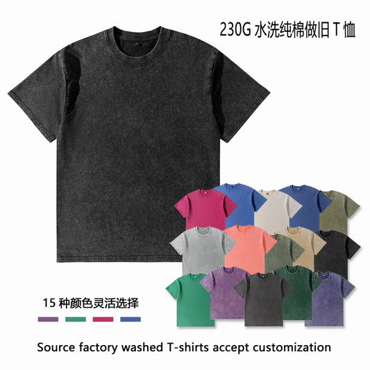 Washed Loose Round Neck T-shirt  Men and Women 69B733
