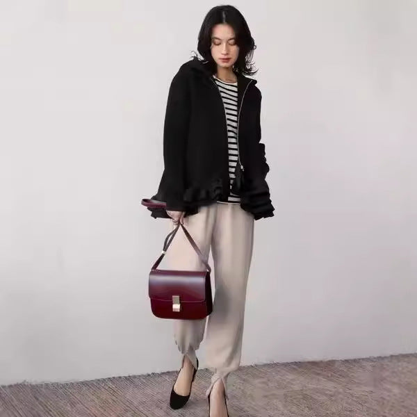 Autumn and Winter Lotus Leaf Hem Zipper Sweater  SA605
