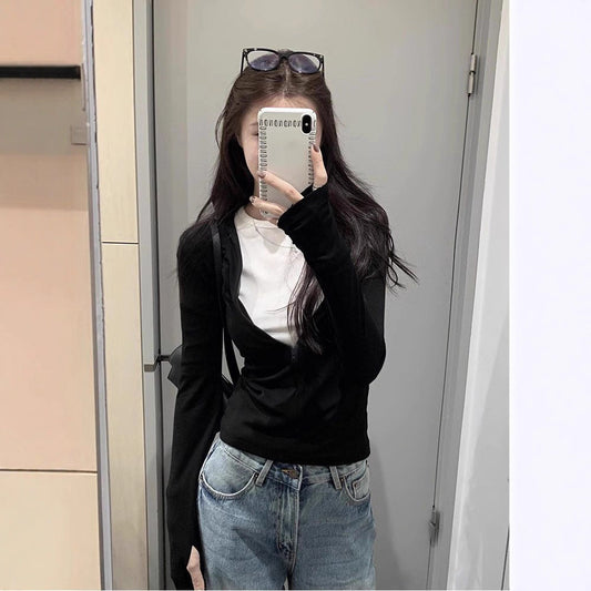 Fake Two Contrasting Long-sleeved T-shirts for Women SA402
