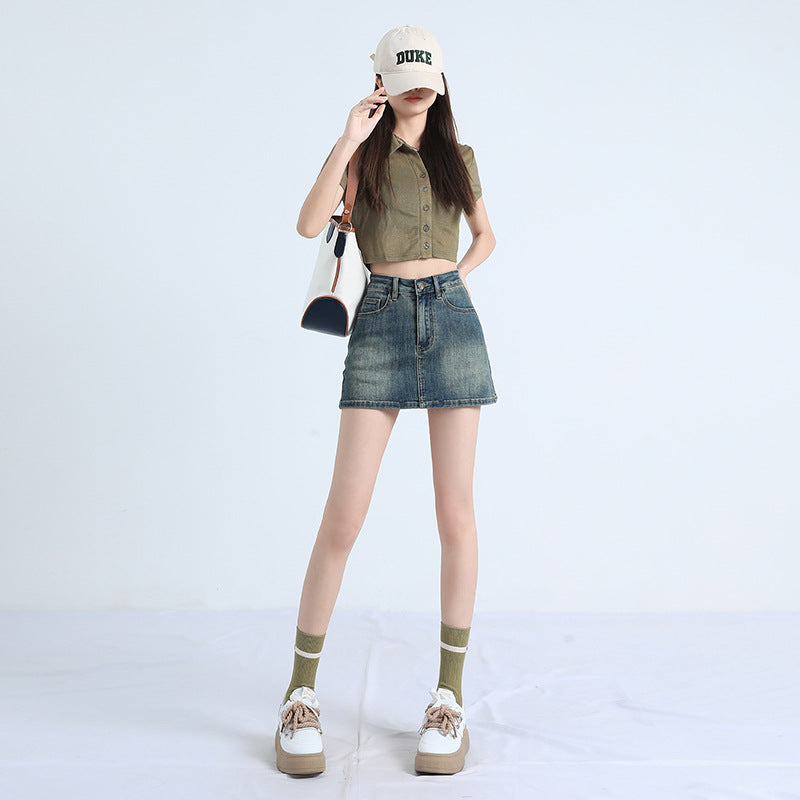 Retro Hot Girl Denim Skirt for Women  US 64D147