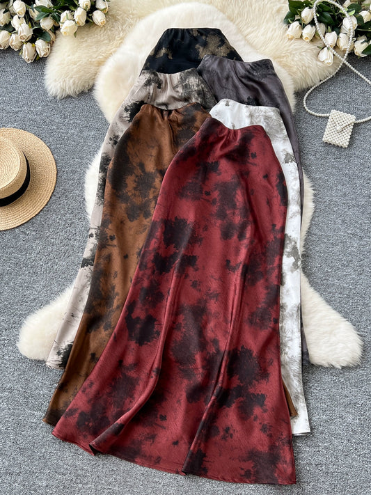 Ink Printing High Waist and Thin Fishtail Skirt 69A694