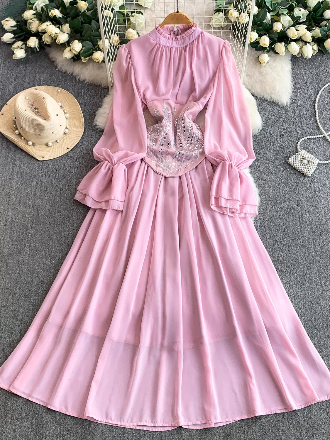 Sweet Ruffle Collar Long Sleeve Dress SAB057