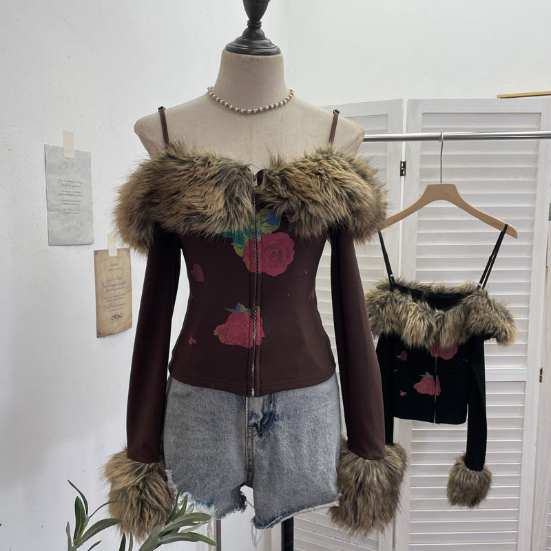 Long Sleeve T-Shirt Zip Cardigan Short Thin Velvet Top SA470