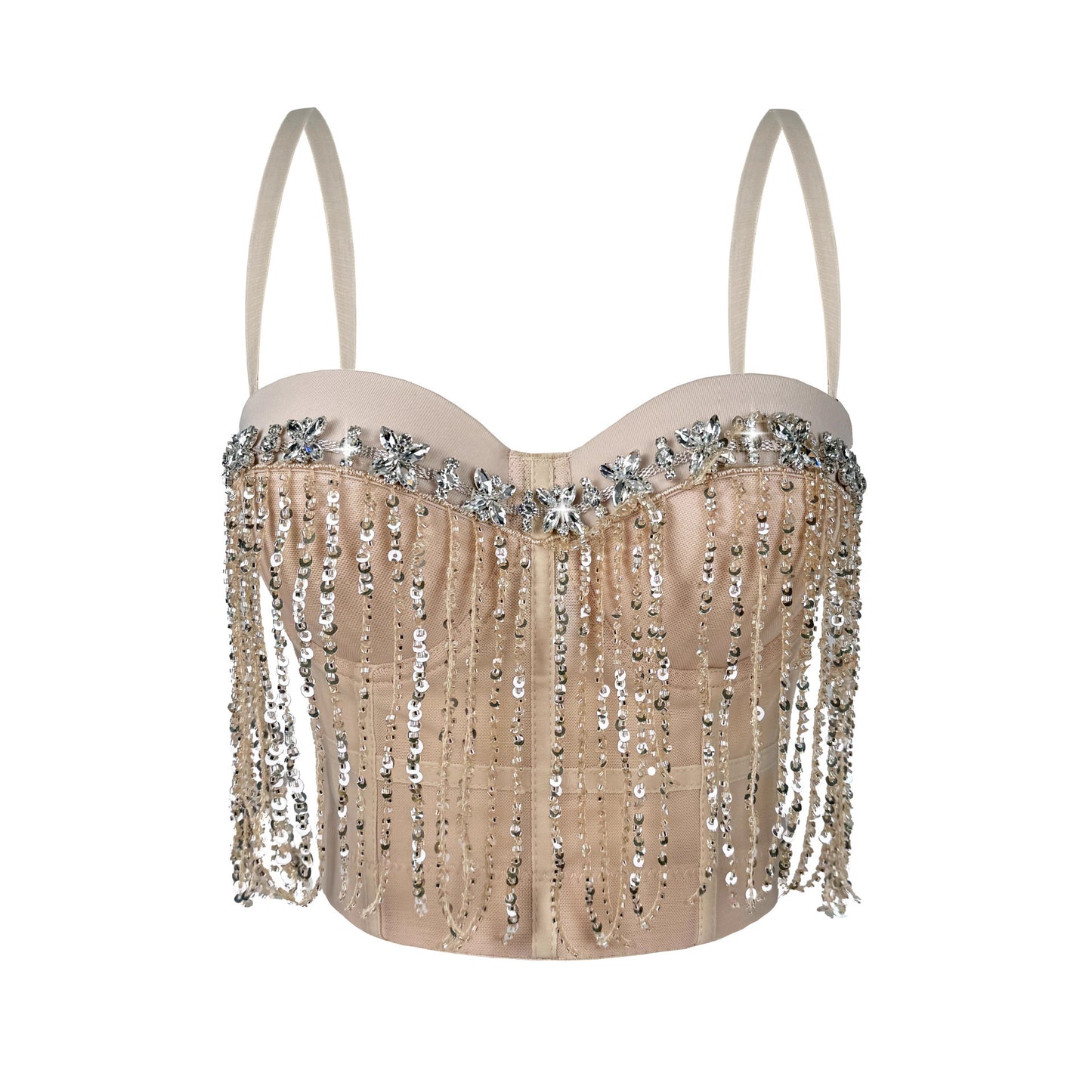 Rhinestone Flower Shiny Fishbone Bra 69B889