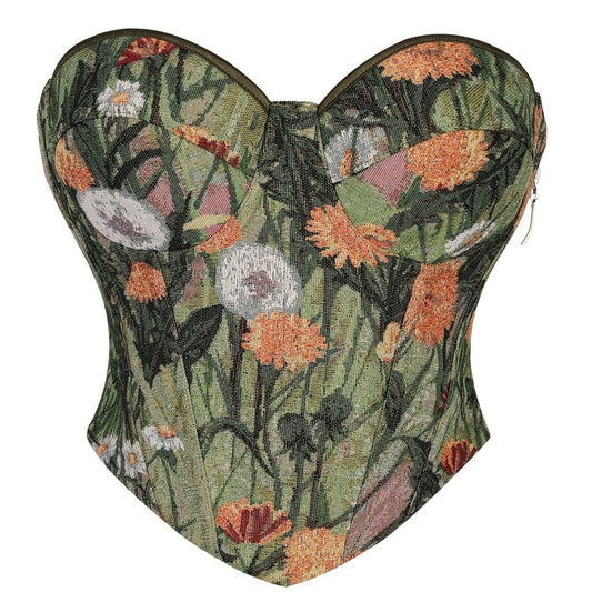 Oil Painting with Zipper Tube Top Slim Fit Shapewear Top 69A632