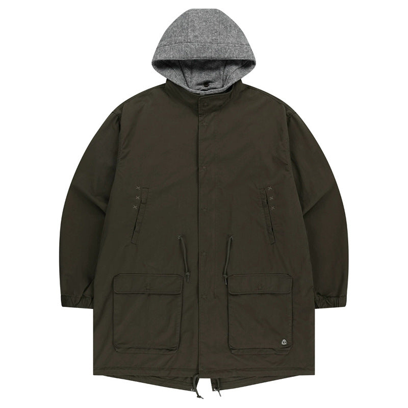 Removable Hooded Wash Zipper Trench Coat 73C096