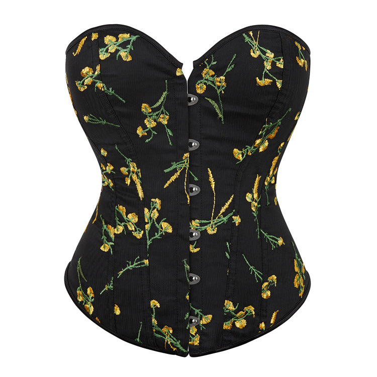 Black Embroidered Sexy Waist Court Shapewear Top  69A645