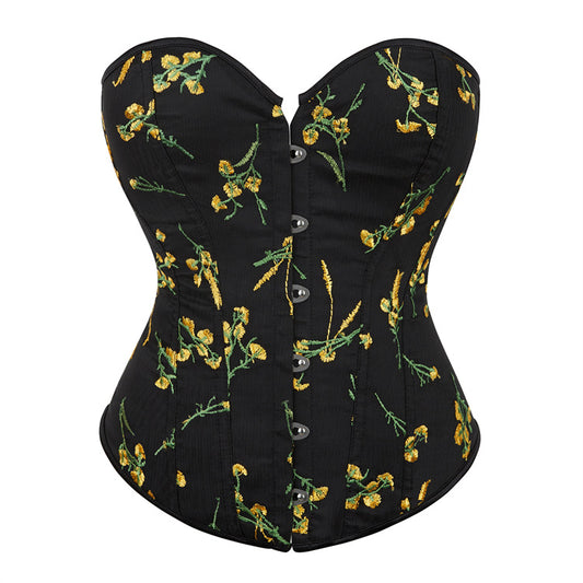 Black Embroidered Sexy Waist Court Shapewear Top  69A645
