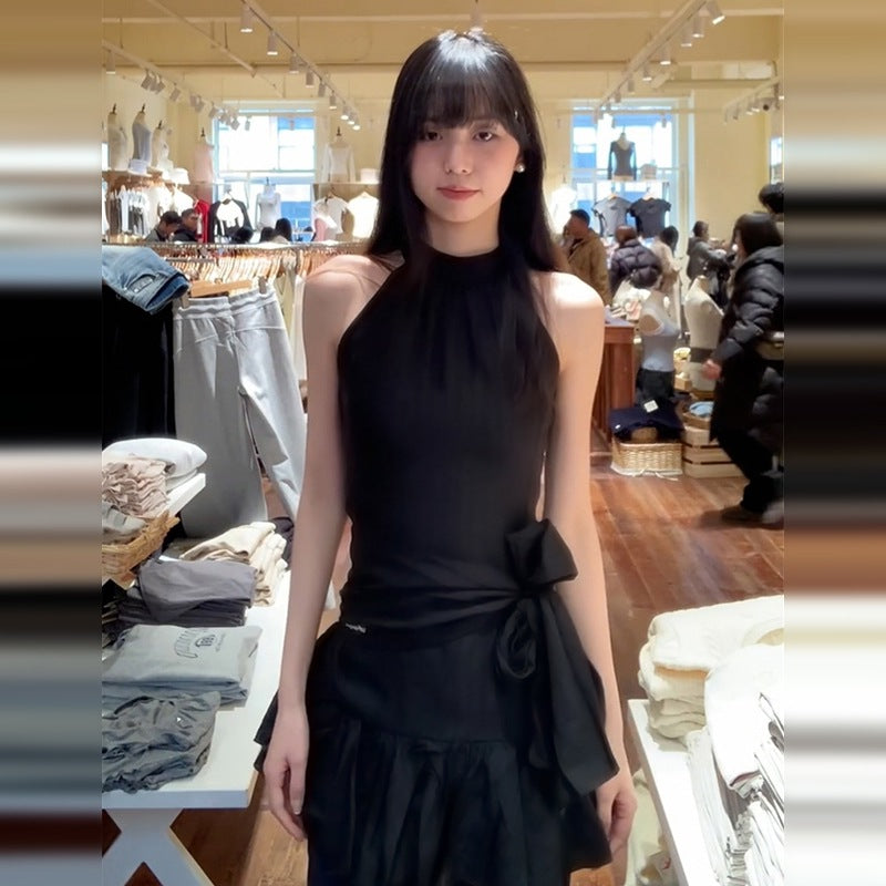 Bow Neck Black Dress SA371