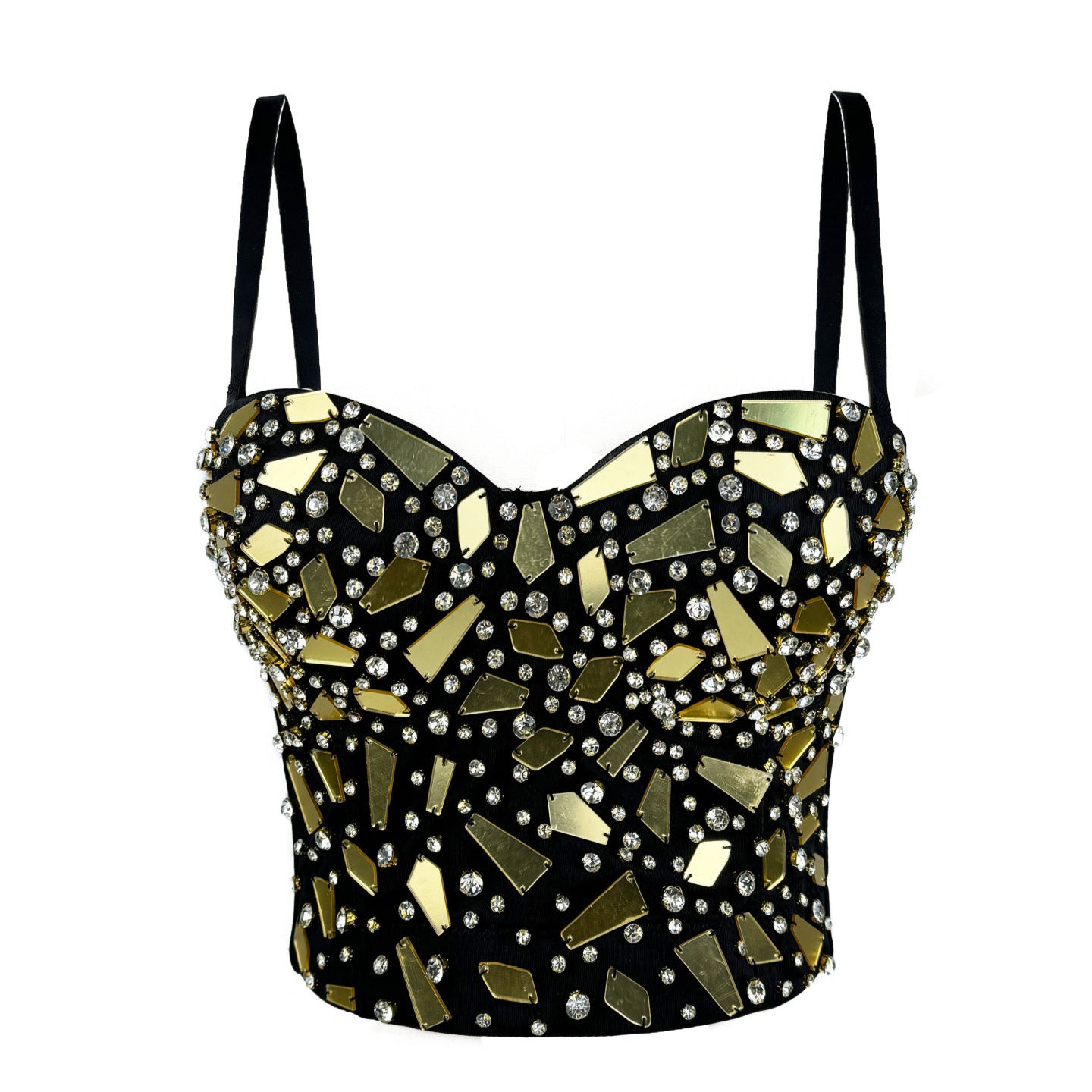 Black Glass Sequined Sling Vest and Fishbone Bra 69B881