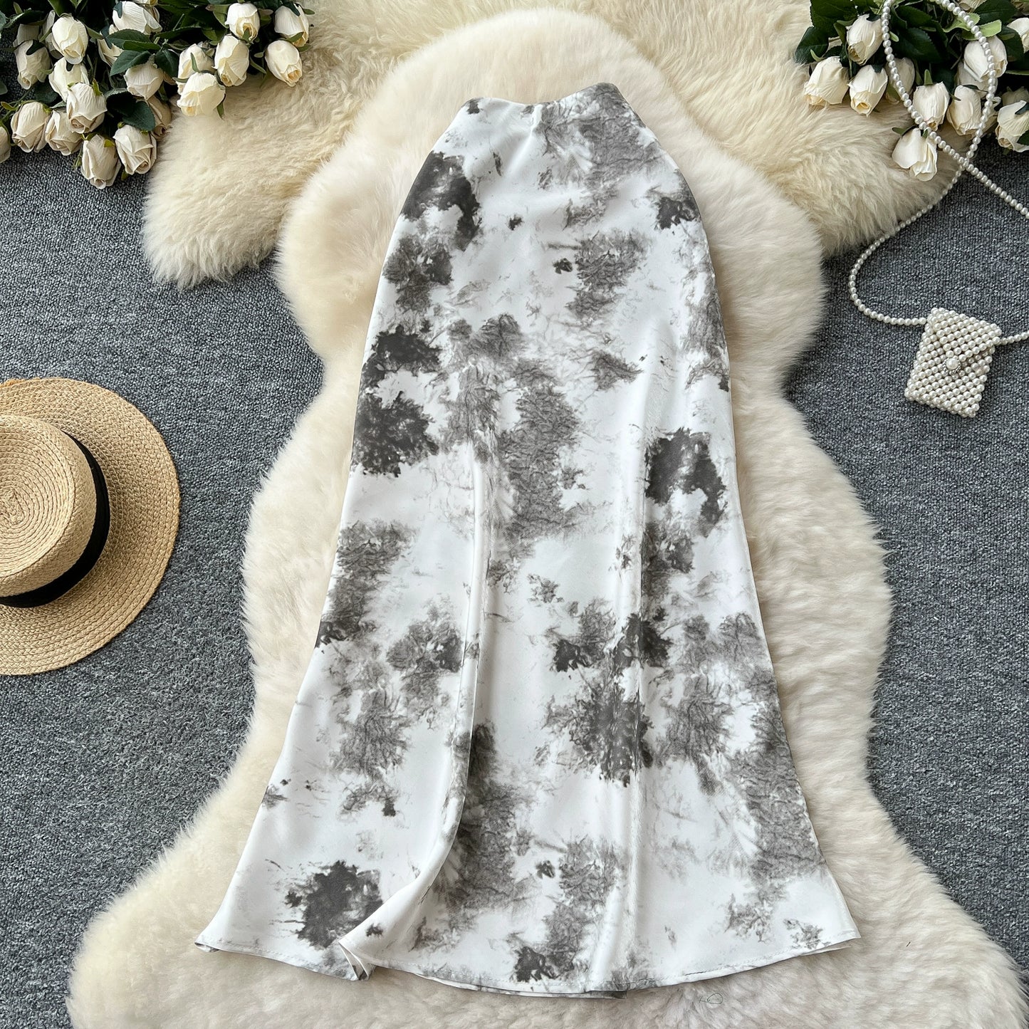 Ink Printing High Waist and Thin Fishtail Skirt 69A694