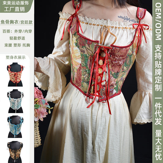 Peony Embroidery Stacked Vest Court Corset Women 69A929