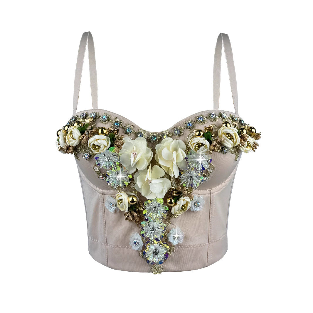 Three-dimensional Flower Rhinestone Bead Sling 69B883