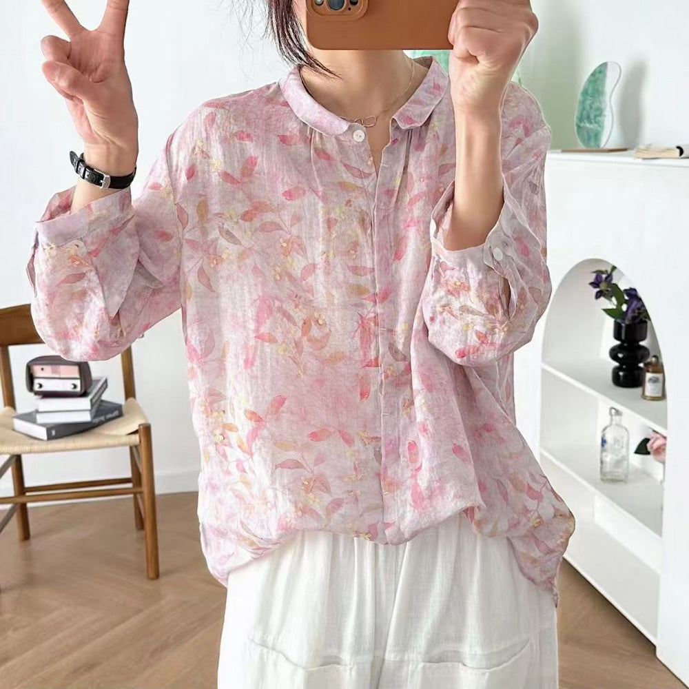 Ramie Printed Shirt Long Sleeve Women