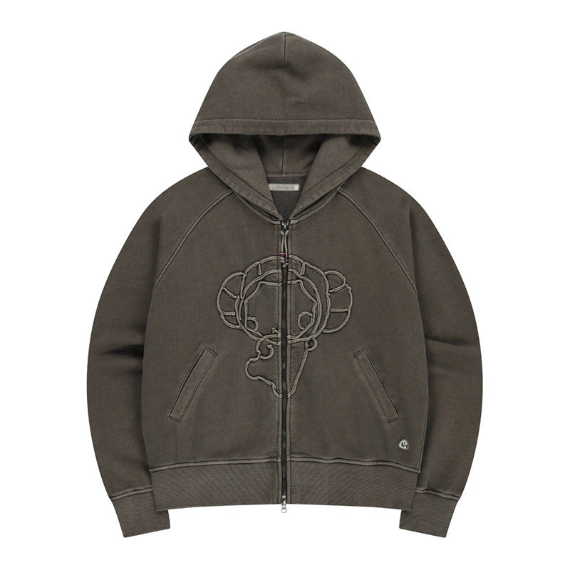 Vintage Doll Stitched Zip Hooded Sweater 73C105