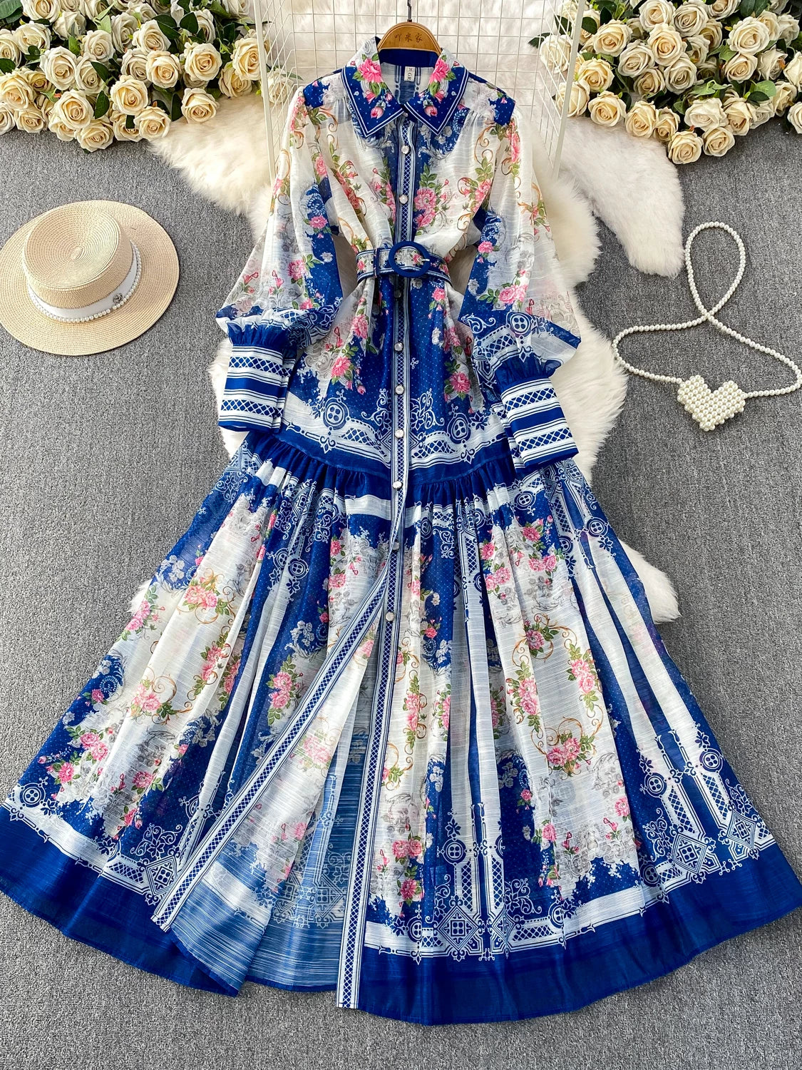 Women's Printed Lantern Sleeve Dress SA753