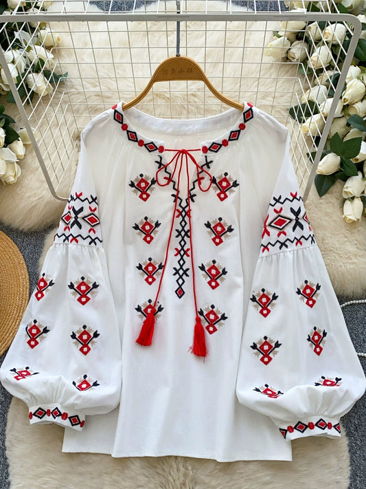 Round Neck Lantern Sleeve Shirt SA762