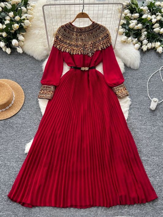 Sequined Patchwork Long-sleeved Dress  64D117