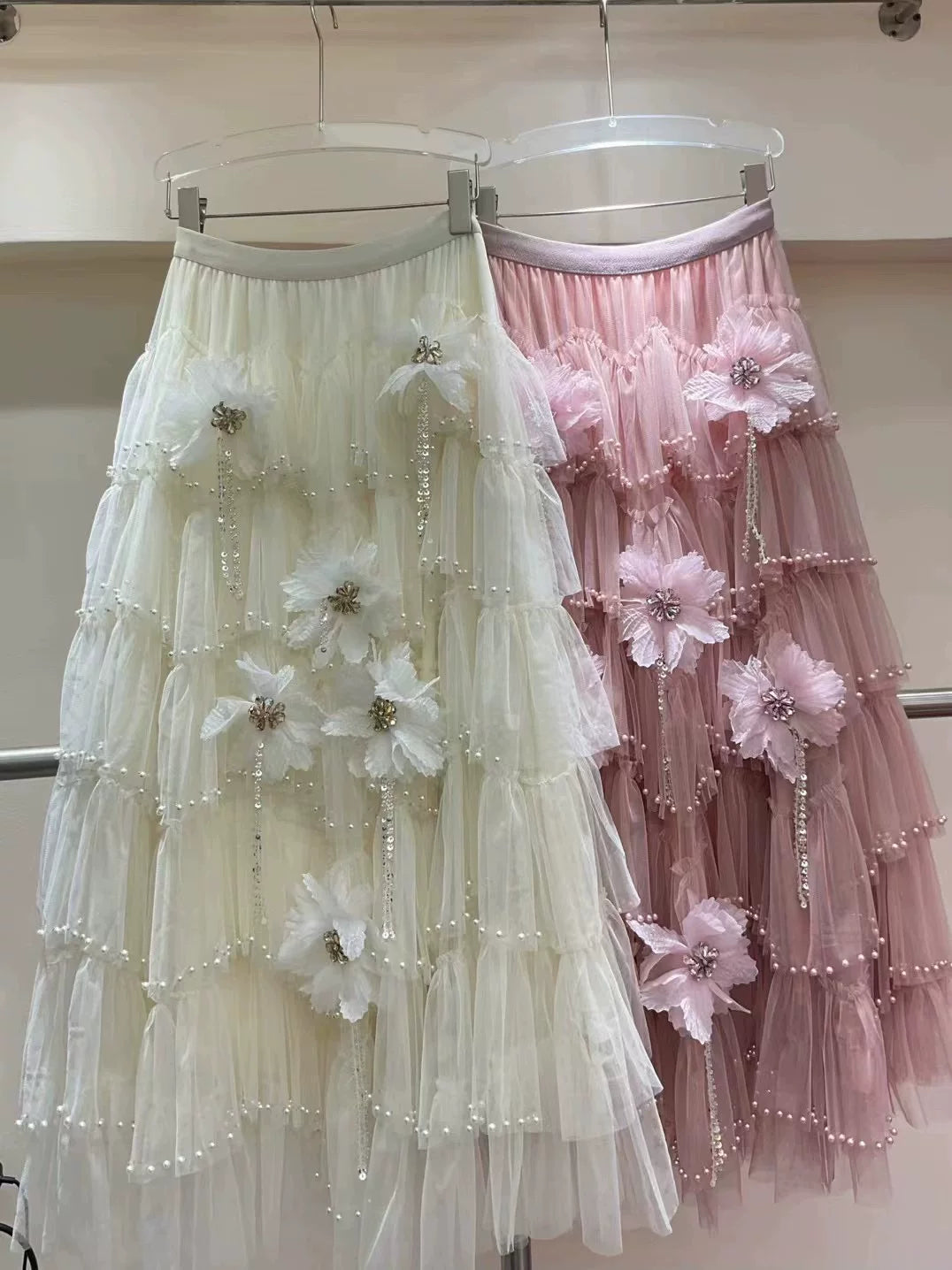 Bead Cake Skirt Mesh Skirt 69B880