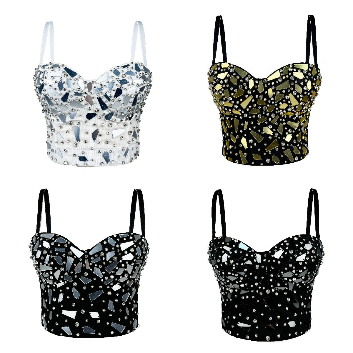 Black Glass Sequined Sling Vest and Fishbone Bra 69B881